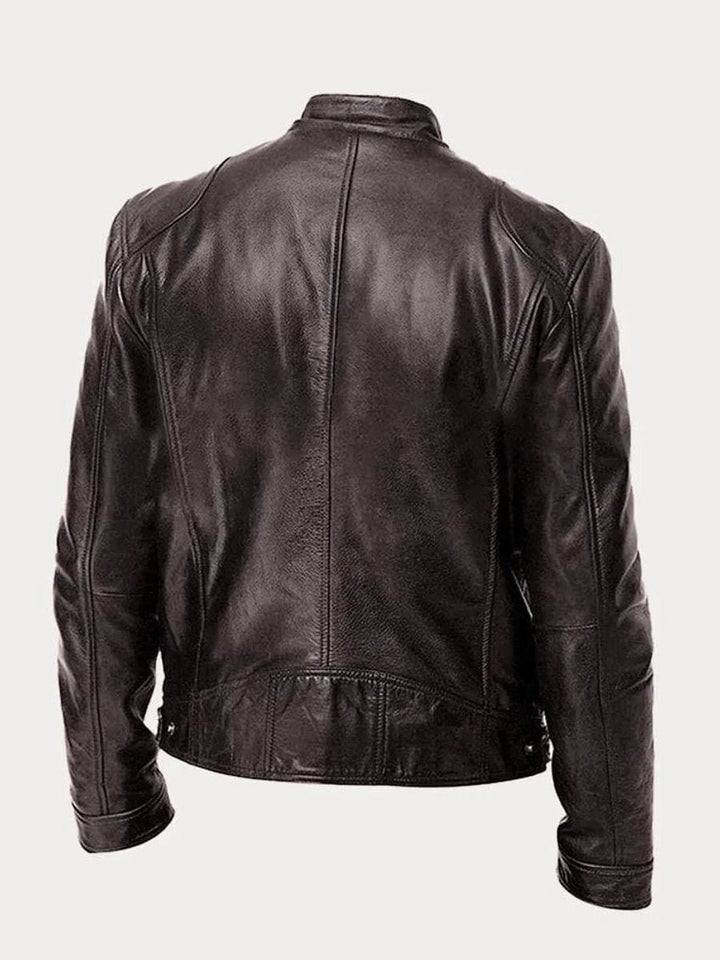 Men's Faux Leather Moto Stand-Collar Slim-Fit Jacket