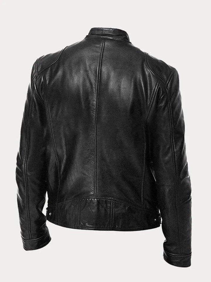Men's Faux Leather Moto Stand-Collar Slim-Fit Jacket
