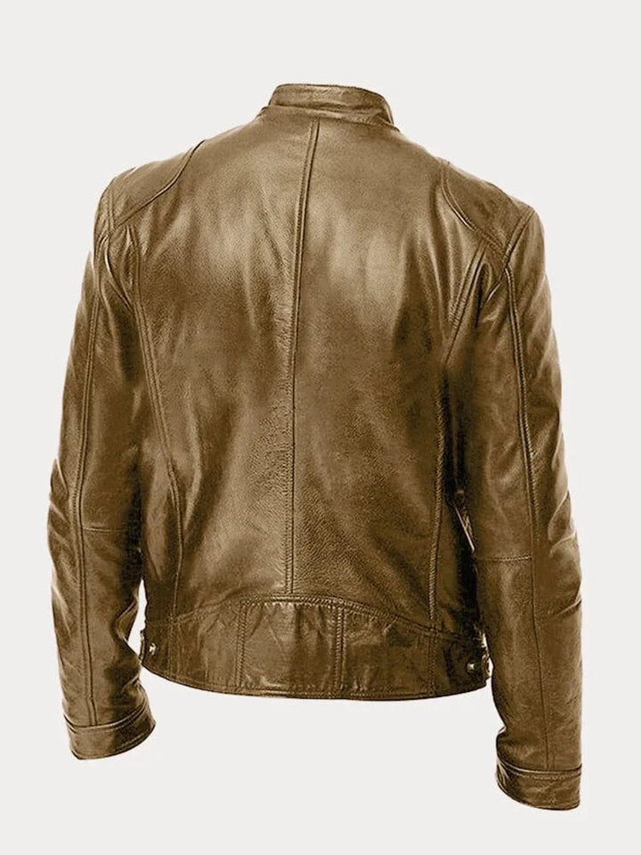 Men's Faux Leather Moto Stand-Collar Slim-Fit Jacket