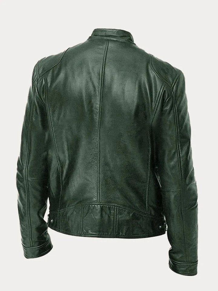 Men's Faux Leather Moto Stand-Collar Slim-Fit Jacket