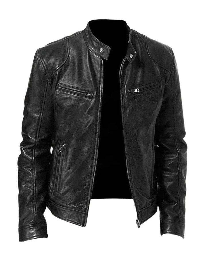 Men's Faux Leather Moto Stand-Collar Slim-Fit Jacket