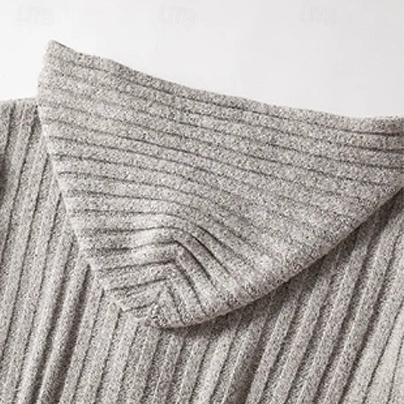 Men's Gray Cable Knit Hooded Button Front Sweater Cardigan