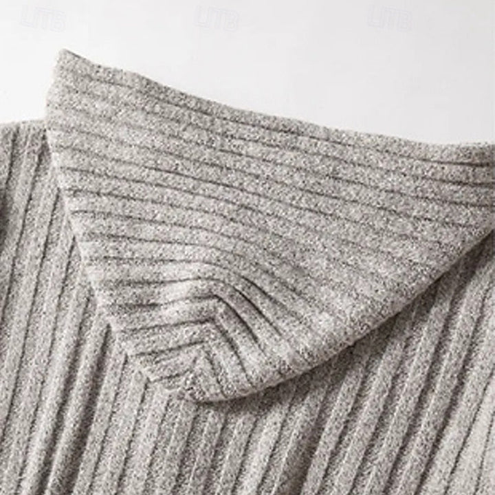 Men's Gray Cable Knit Hooded Button Front Sweater Cardigan