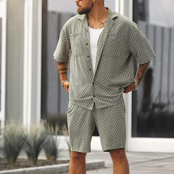 Men's Green Patterned Short Sleeve Top & Shorts Summer Set
