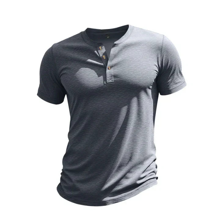 Men's Henley Shirt - Short Sleeve Button Placket Summer Top
