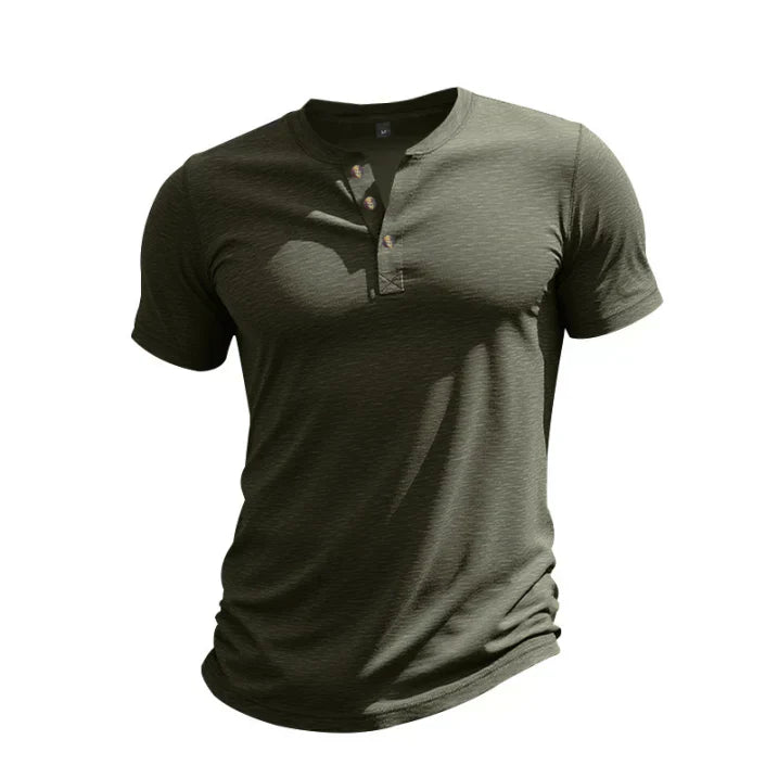 Men's Henley Shirt - Short Sleeve Button Placket Summer Top