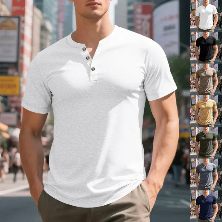 Men's Henley Shirt - Short Sleeve Button Placket Summer Top