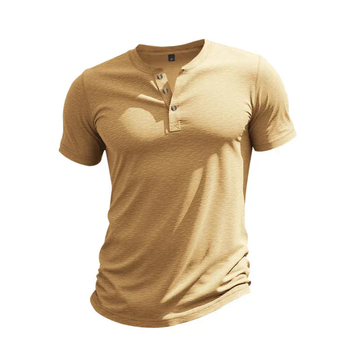 Men's Henley Shirt - Short Sleeve Button Placket Summer Top