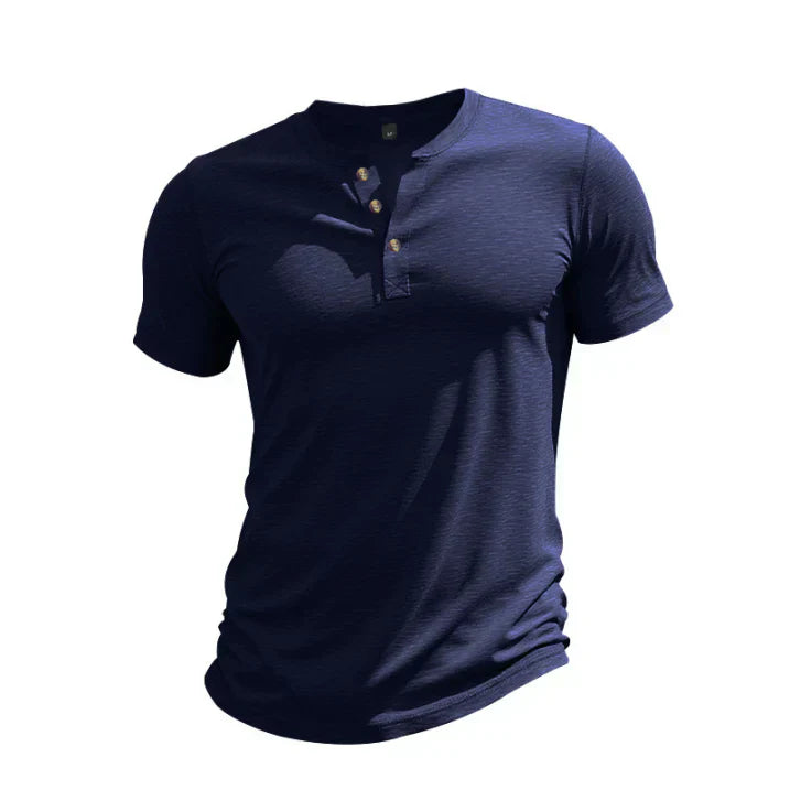 Men's Henley Shirt - Short Sleeve Button Placket Summer Top