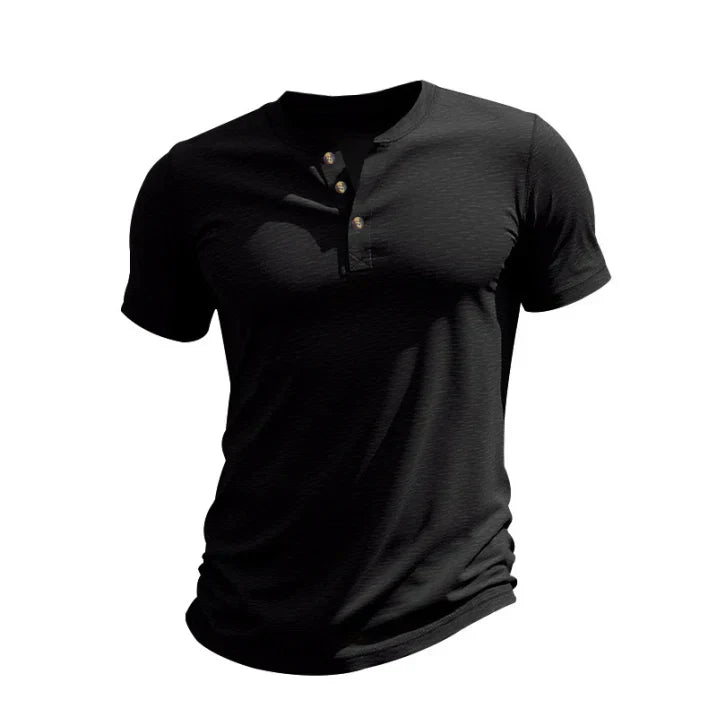 Men's Henley Shirt - Short Sleeve Button Placket Summer Top