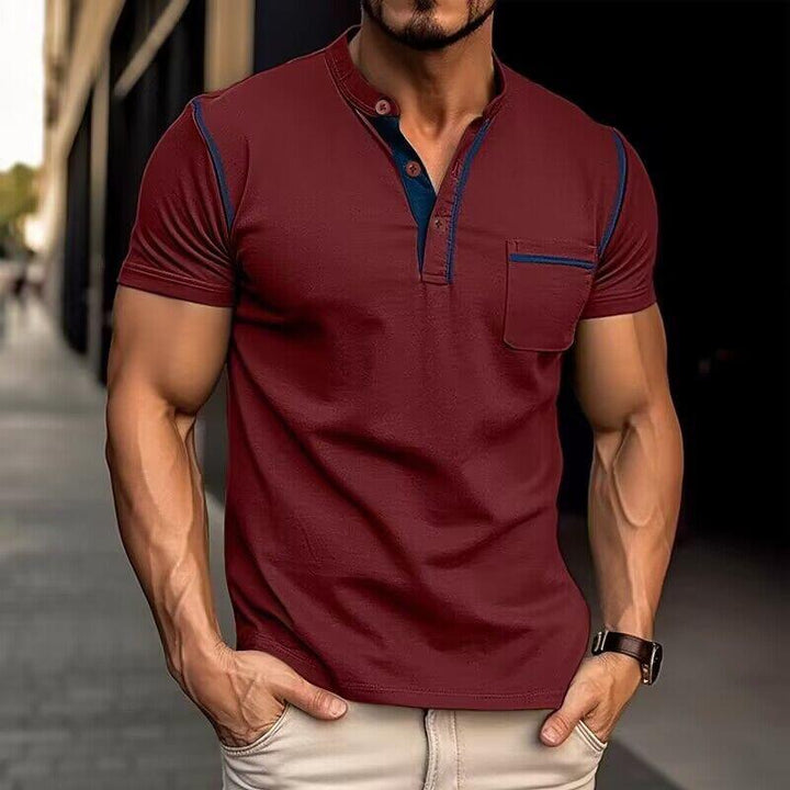 Men's Henley Shirt Short Sleeve Chest Pocket Casual Summer