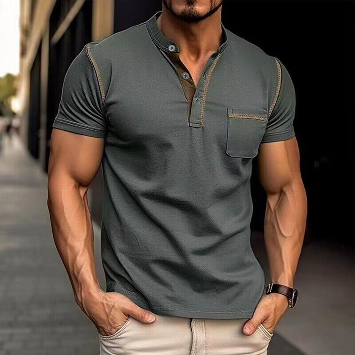 Men's Henley Shirt Short Sleeve Chest Pocket Casual Summer