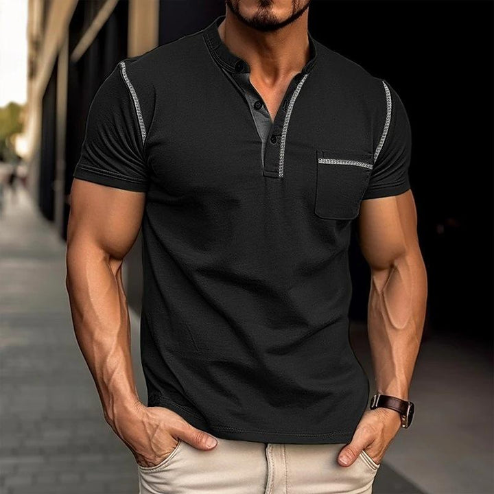Men's Henley Shirt Short Sleeve Chest Pocket Casual Summer