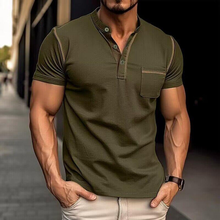 Men's Henley Shirt Short Sleeve Chest Pocket Casual Summer