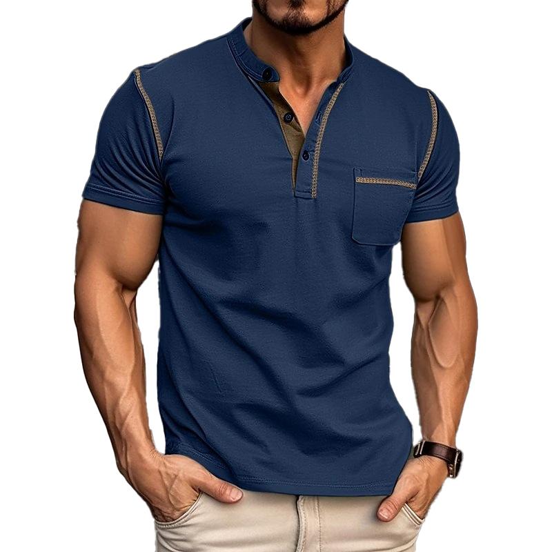 Men's Henley Shirt Short Sleeve Chest Pocket Casual Summer