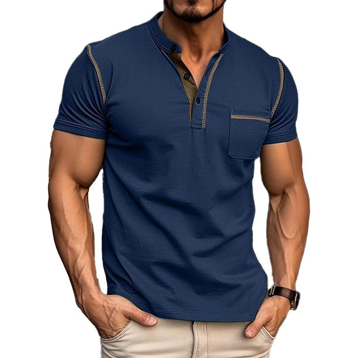 Men's Henley Shirt Short Sleeve Chest Pocket Casual Summer