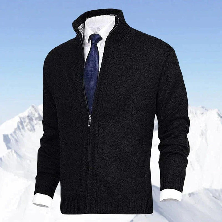 Men's Knit Fleece-Lined Stand-Collar Zip-Up Sweater Cardigan