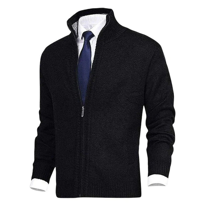 Men's Knit Fleece-Lined Stand-Collar Zip-Up Sweater Cardigan