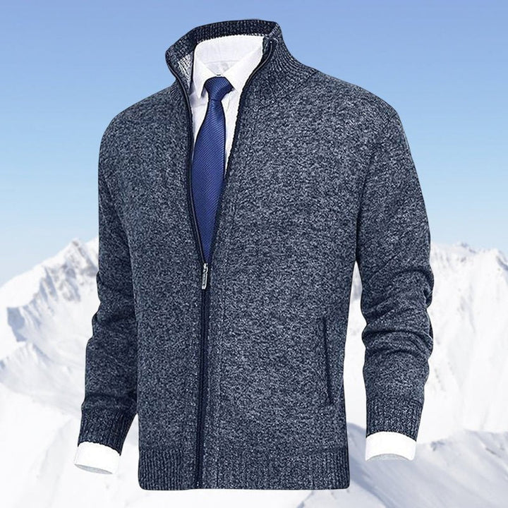 Men's Knit Fleece-Lined Stand-Collar Zip-Up Sweater Cardigan