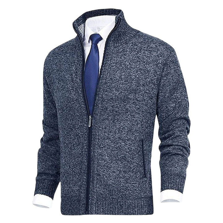 Men's Knit Fleece-Lined Stand-Collar Zip-Up Sweater Cardigan