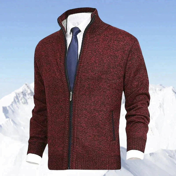 Men's Knit Fleece-Lined Stand-Collar Zip-Up Sweater Cardigan