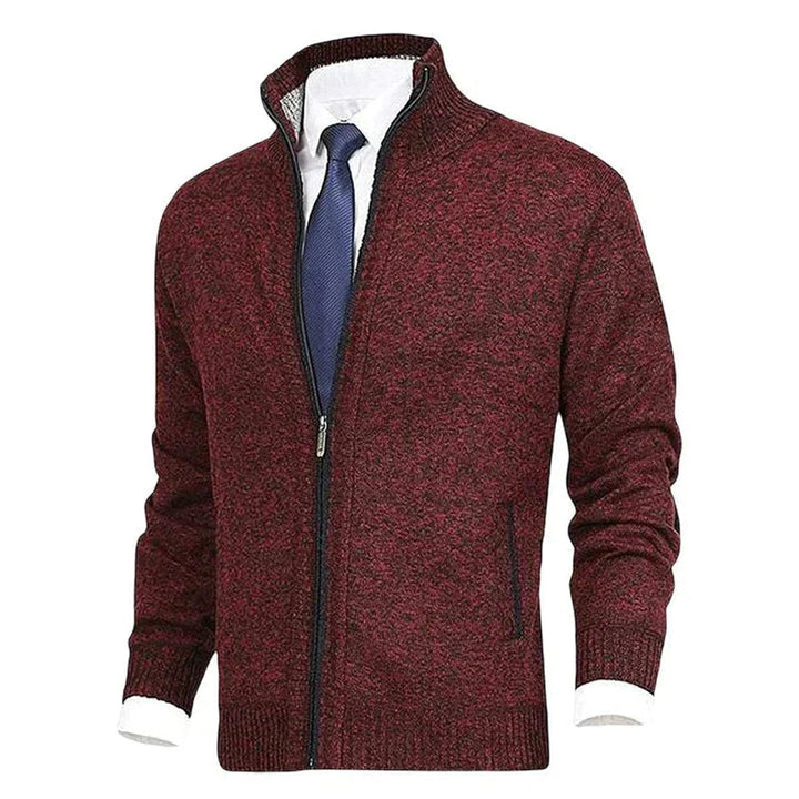 Men's Knit Fleece-Lined Stand-Collar Zip-Up Sweater Cardigan