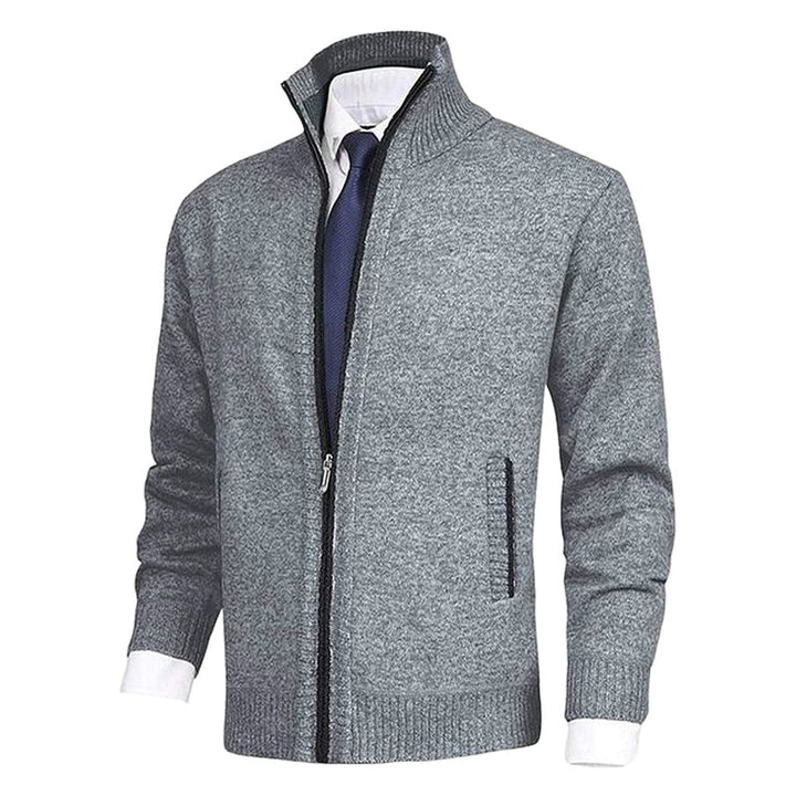 Men's Knit Fleece-Lined Stand-Collar Zip-Up Sweater Cardigan