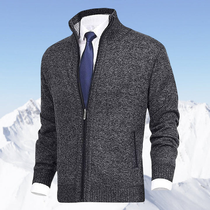 Men's Knit Fleece-Lined Stand-Collar Zip-Up Sweater Cardigan