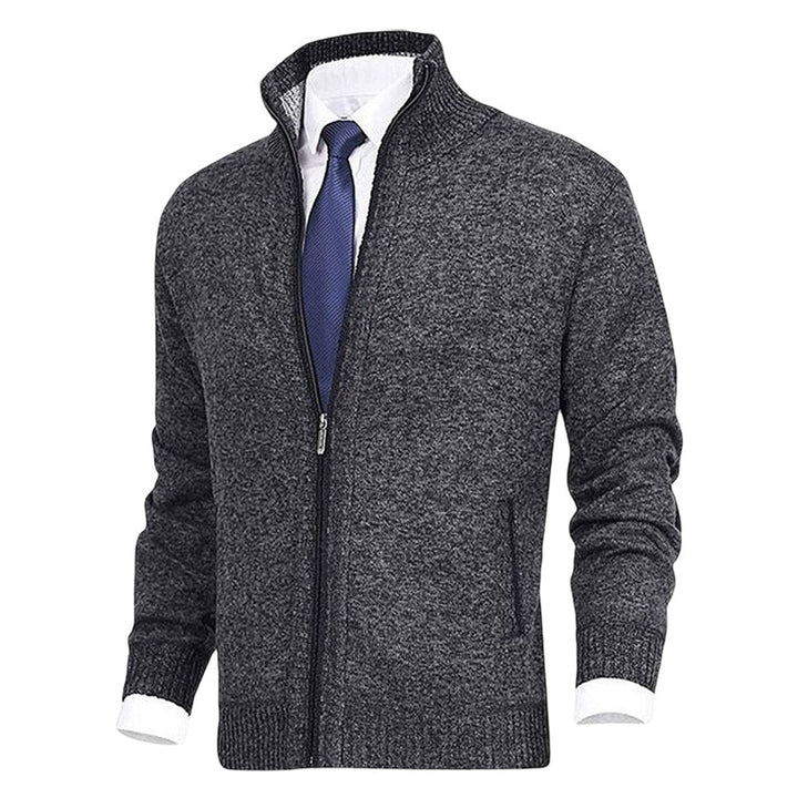 Men's Knit Fleece-Lined Stand-Collar Zip-Up Sweater Cardigan