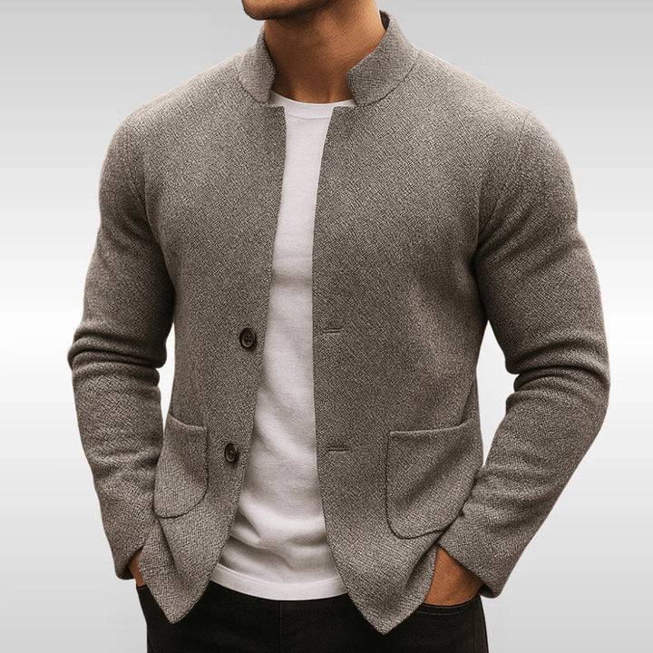 Men's Knit Textured Button-Front Mandarin-Collar Blazer