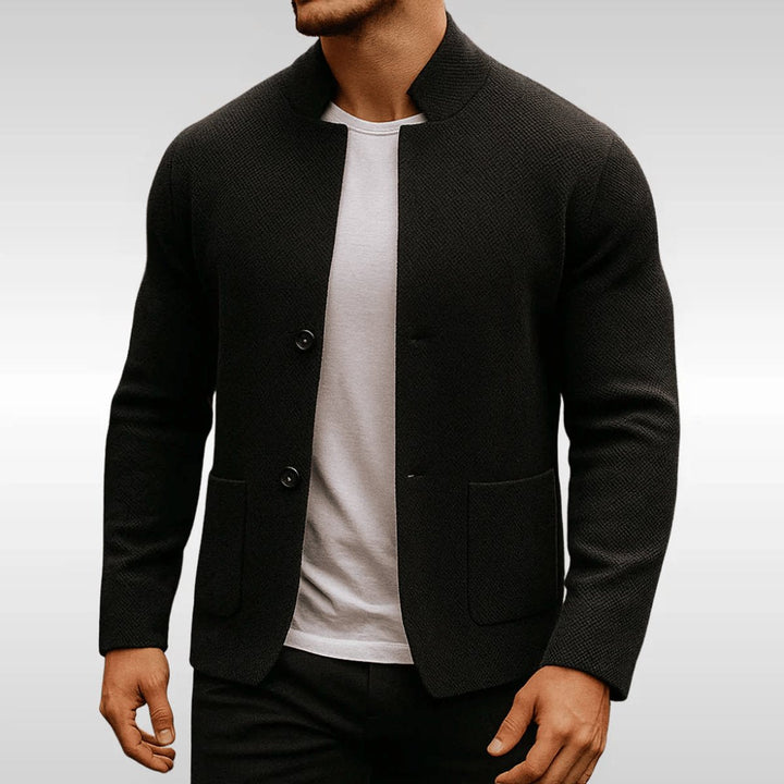 Men's Knit Textured Button-Front Mandarin-Collar Blazer