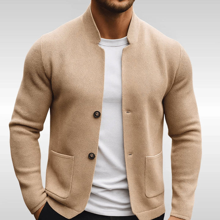 Men's Knit Textured Button-Front Mandarin-Collar Blazer
