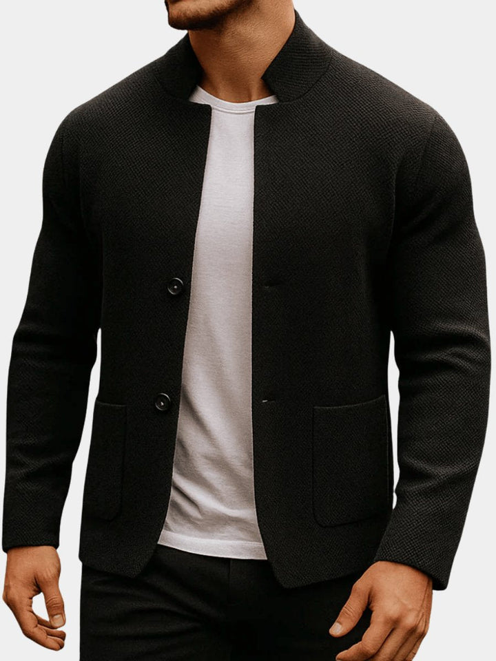 Men's Knit Textured Button-Front Mandarin-Collar Blazer