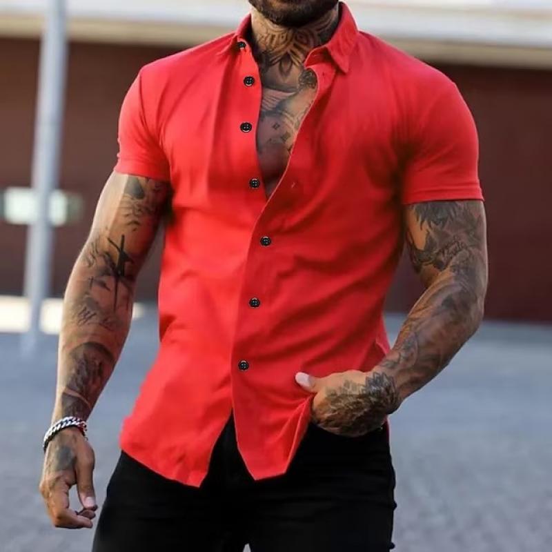 Men's Lapel Collar Short Sleeve Button-Down Summer Shirt