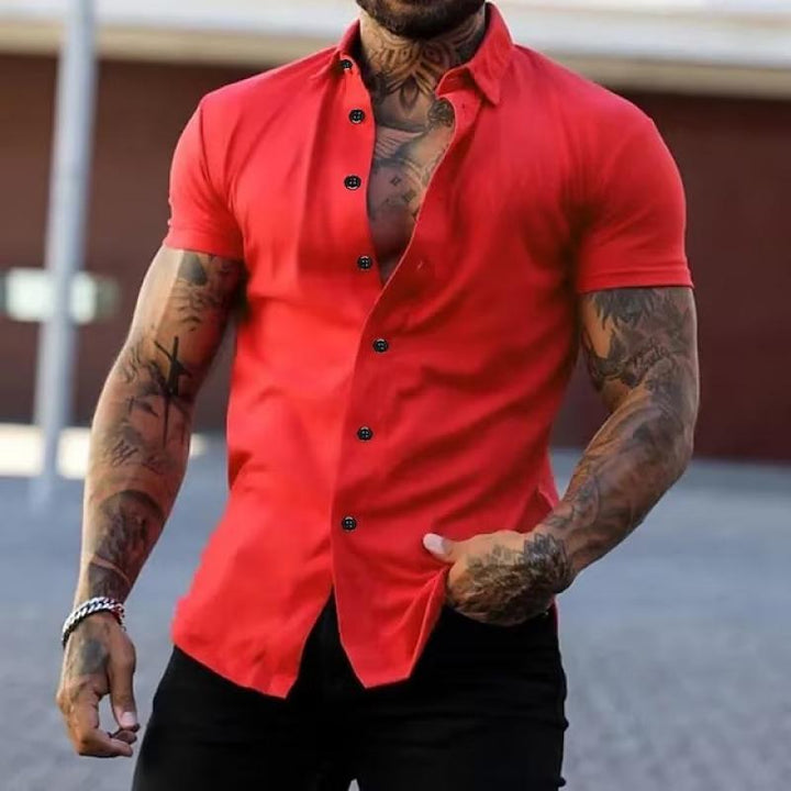 Men's Lapel Collar Short Sleeve Button-Down Summer Shirt