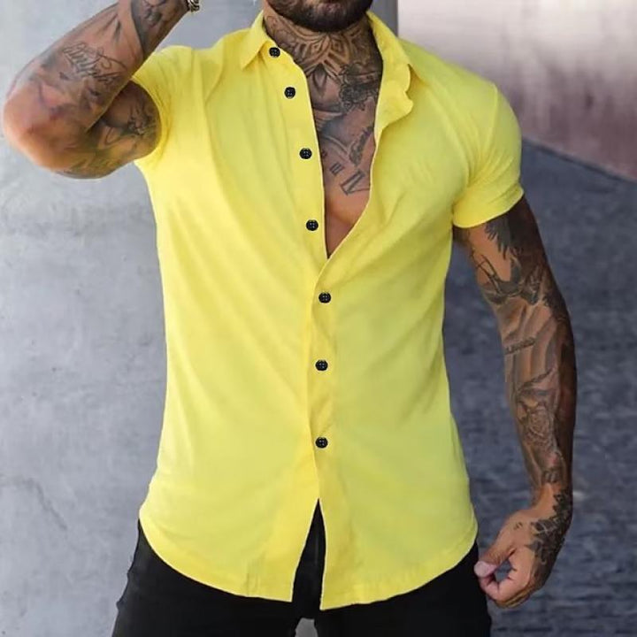 Men's Lapel Collar Short Sleeve Button-Down Summer Shirt