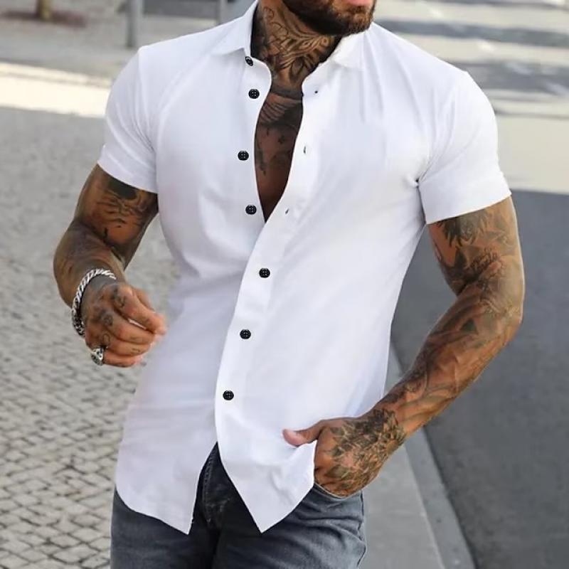 Men's Lapel Collar Short Sleeve Button-Down Summer Shirt