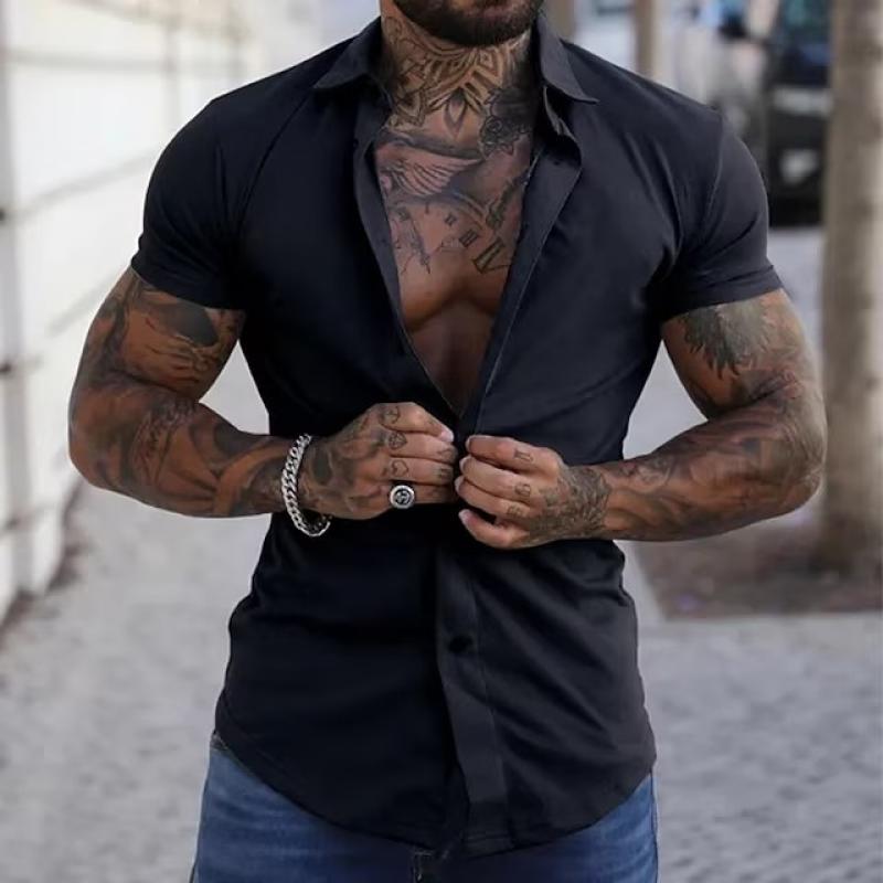 Men's Lapel Collar Short Sleeve Button-Down Summer Shirt