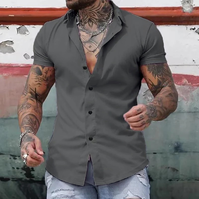 Men's Lapel Collar Short Sleeve Button-Down Summer Shirt