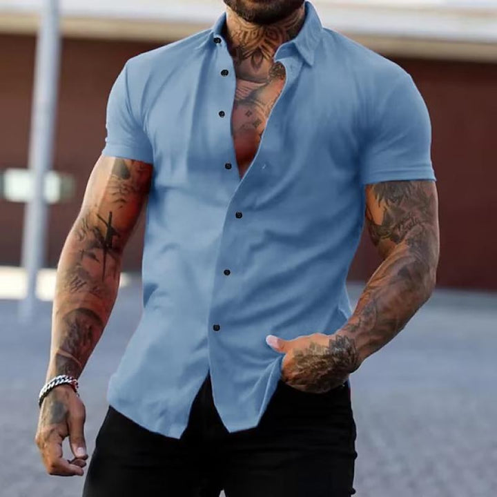 Men's Lapel Collar Short Sleeve Button-Down Summer Shirt