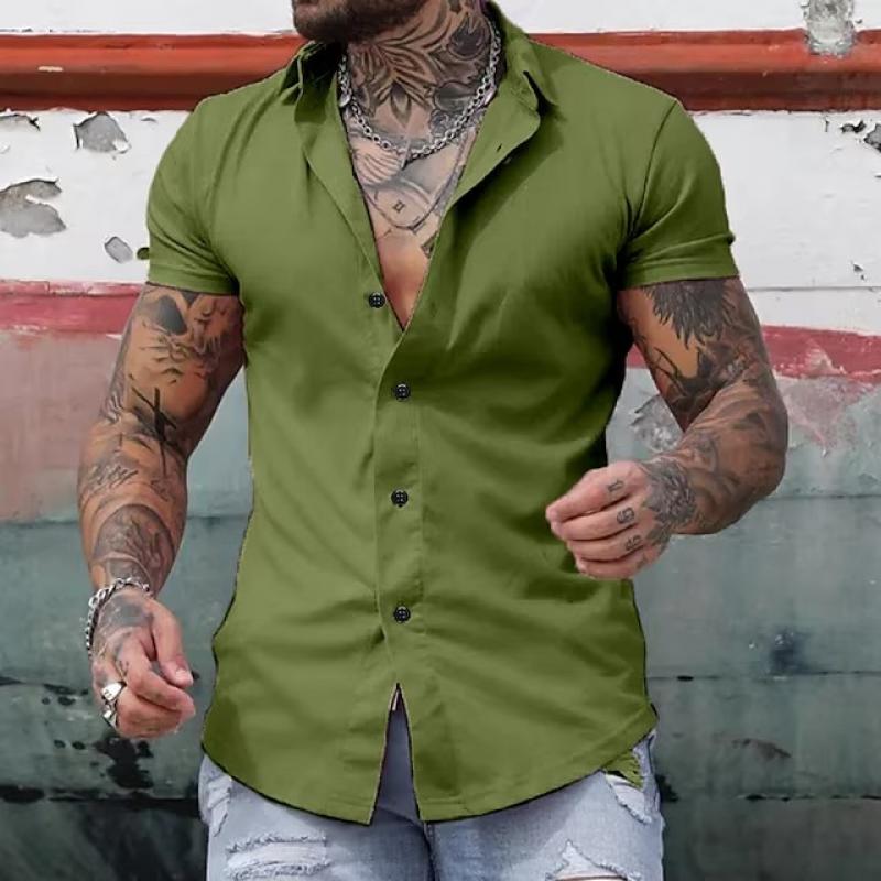 Men's Lapel Collar Short Sleeve Button-Down Summer Shirt