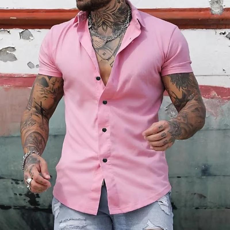 Men's Lapel Collar Short Sleeve Button-Down Summer Shirt