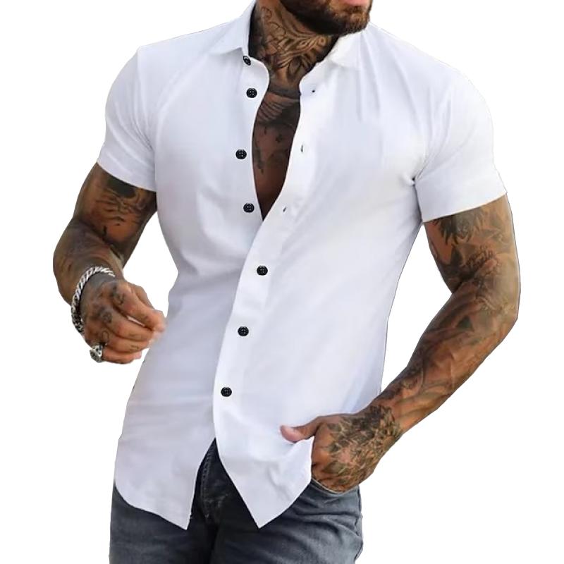 Men's Lapel Collar Short Sleeve Button-Down Summer Shirt