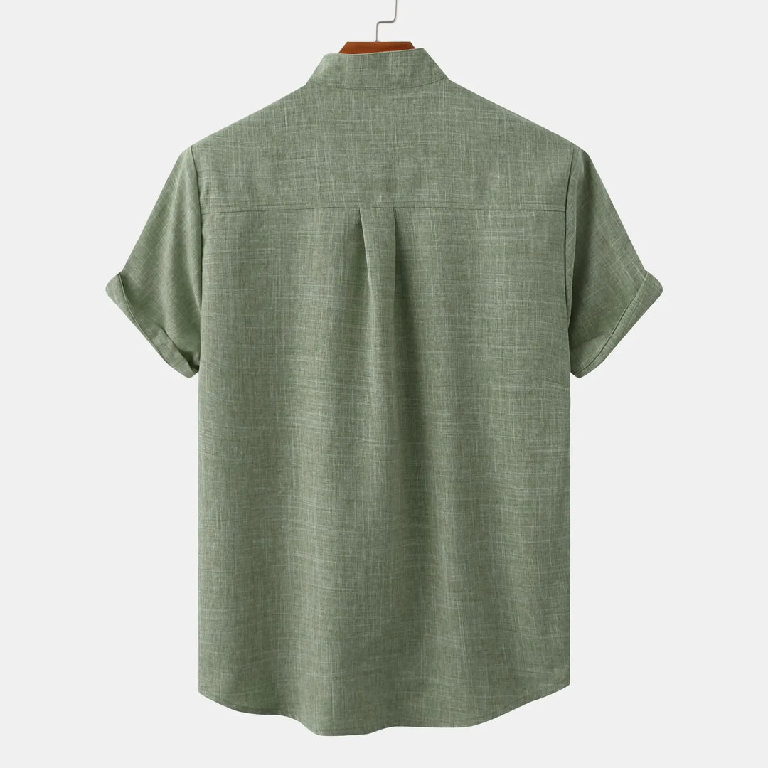 Men's Linen Band Collar Shirt Short Sleeve Beach Casual