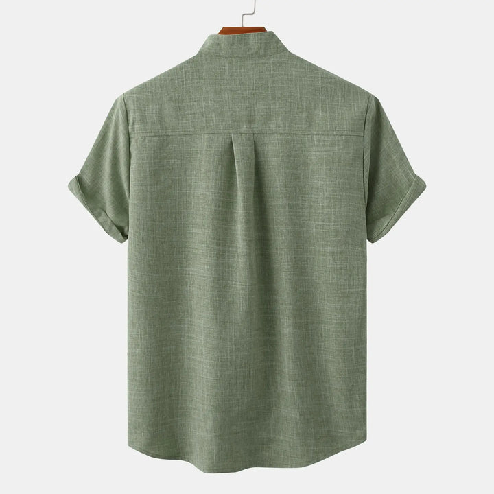 Men's Linen Band Collar Shirt Short Sleeve Beach Casual