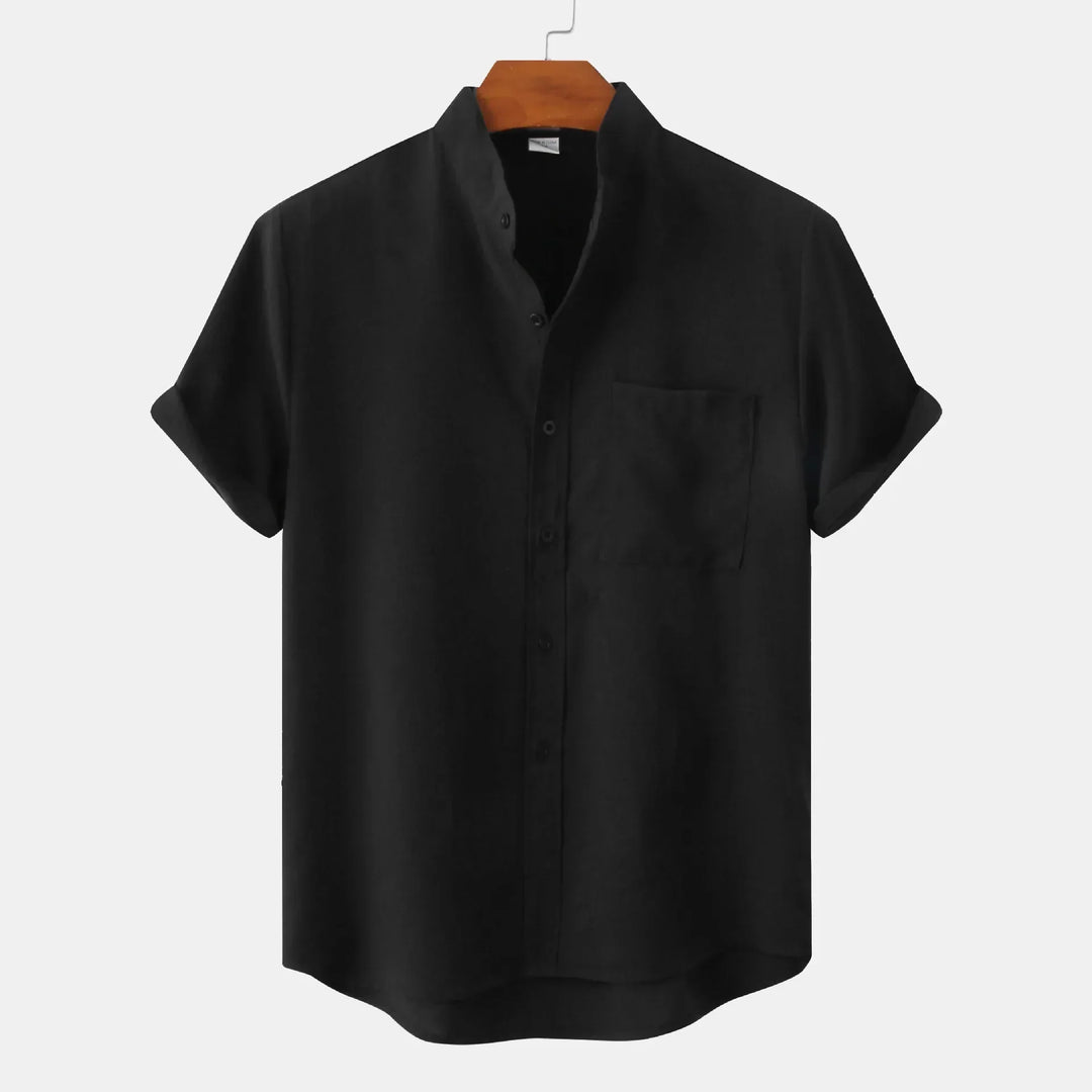 Men's Linen Band Collar Shirt Short Sleeve Beach Casual