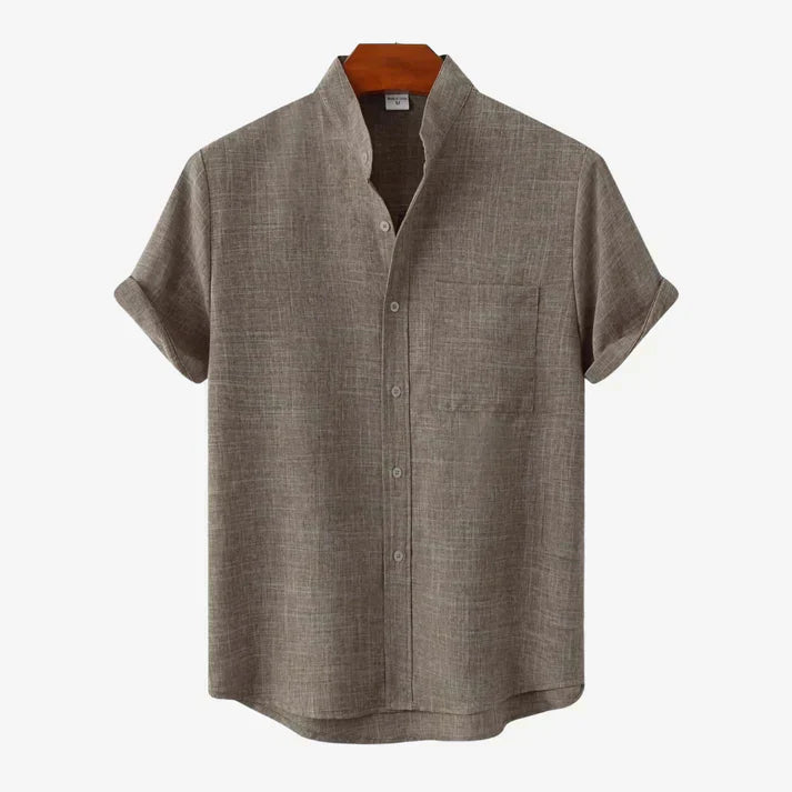 Men's Linen Band Collar Shirt Short Sleeve Beach Casual