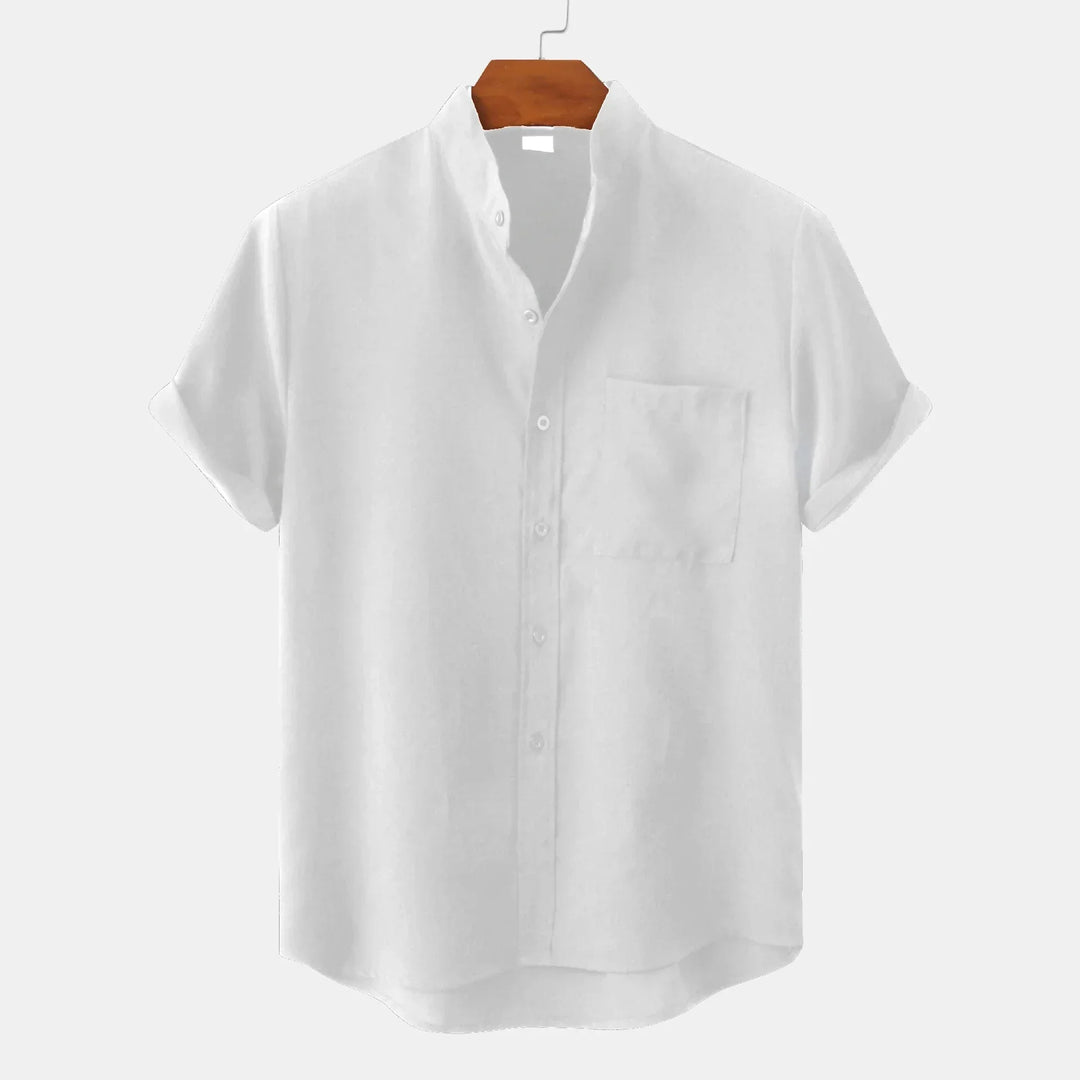 Men's Linen Band Collar Shirt Short Sleeve Beach Casual