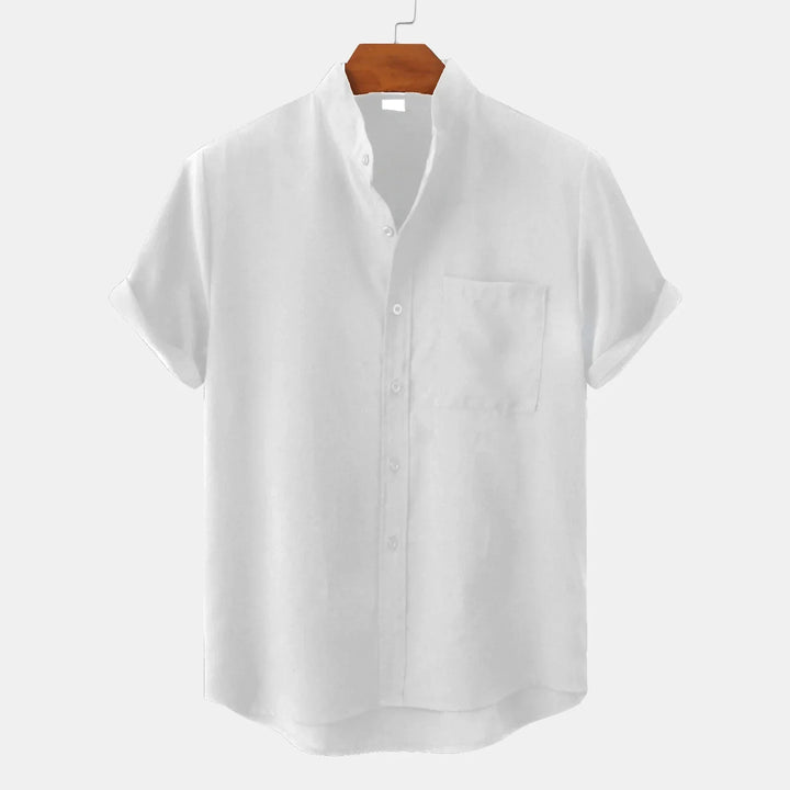 Men's Linen Band Collar Shirt Short Sleeve Beach Casual