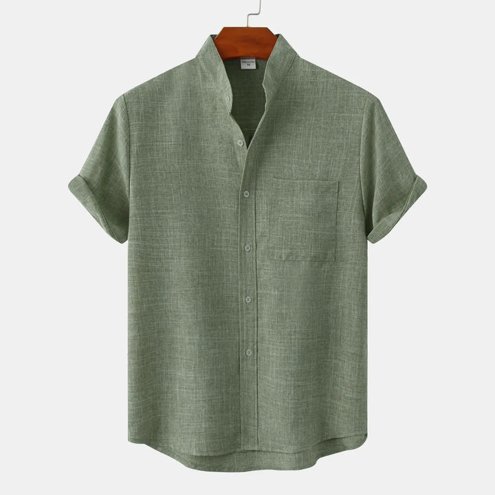 Men's Linen Band Collar Shirt Short Sleeve Beach Casual